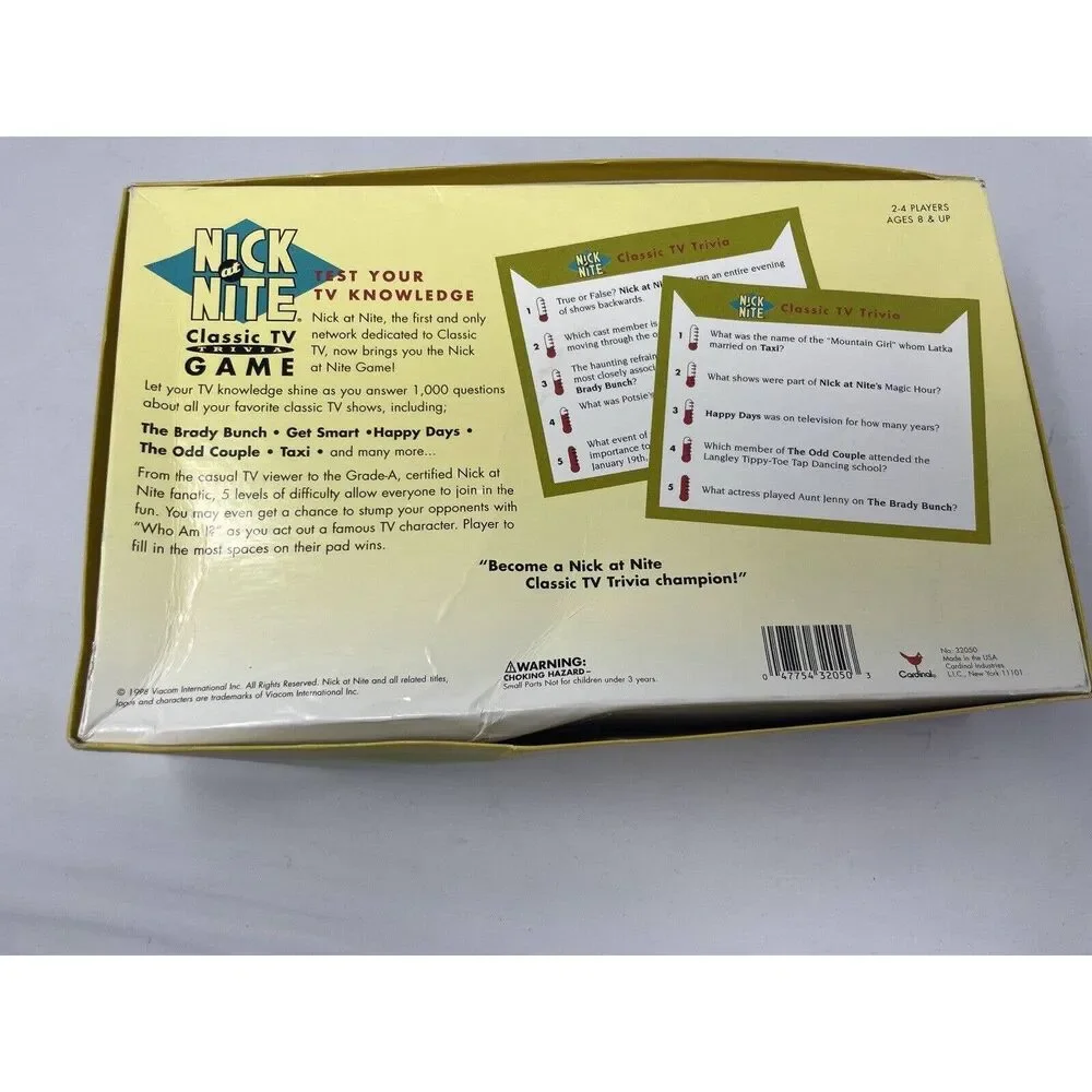 Nick at Nite Classic TV Trivia Game 1998 Viacom International Complete Vintage